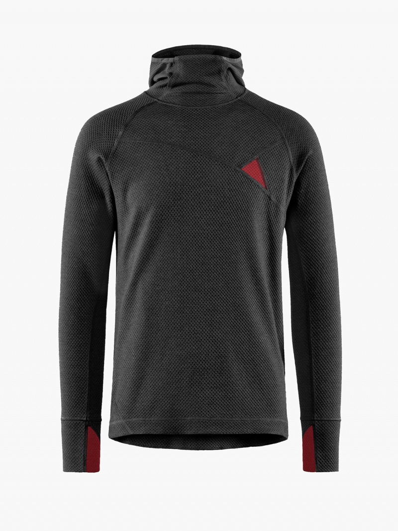 Men Klättermusen Huge Hoodie Black Red | 38062ISWQ