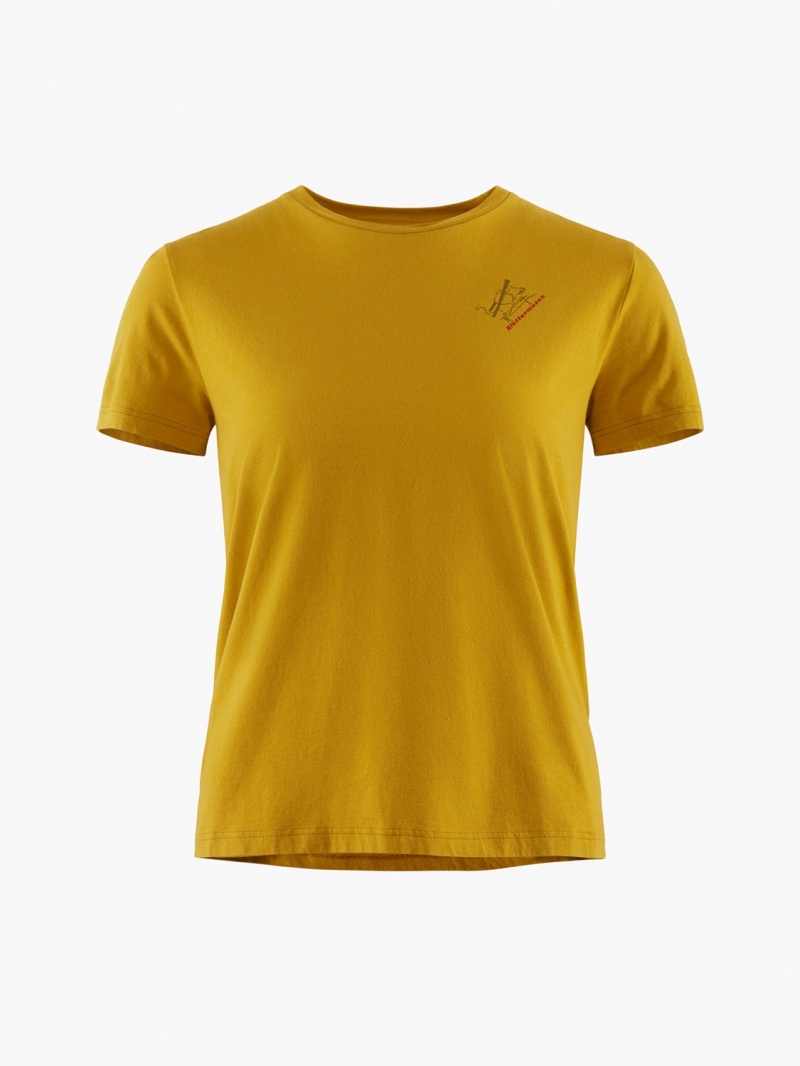 Women Klättermusen Runa Endeavour T-Shirt Gold | 03214LAOB