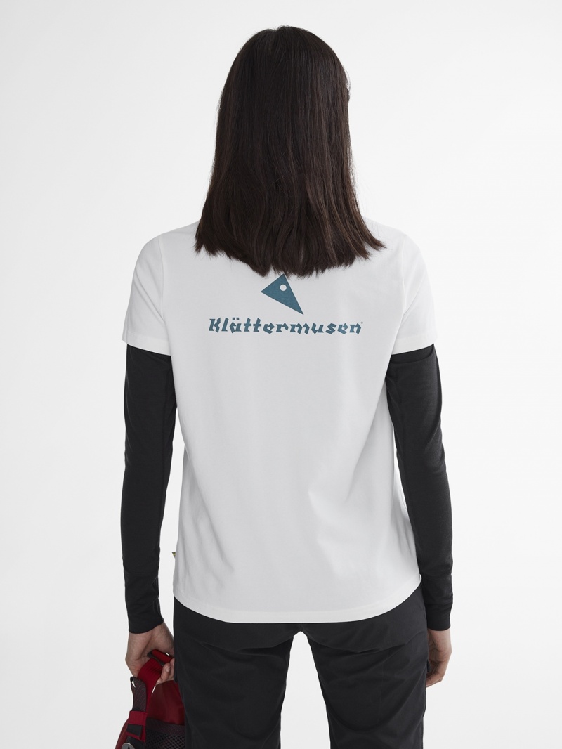 Women Klättermusen Runa Statement T-Shirt White | 86179NZXC